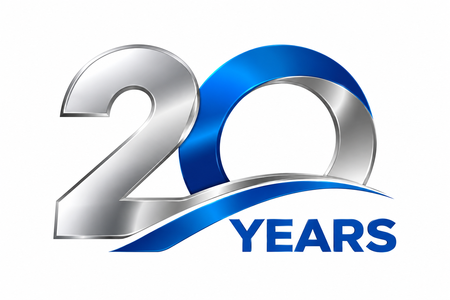 Blue and silver 20 Years anniversary logo